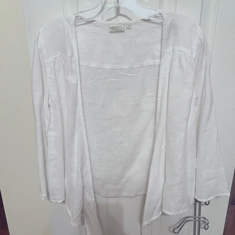 Spartina 449 Pearl White Bell-Sleeve Lanie Linen Wrap Top size small - Picture 2 of 4